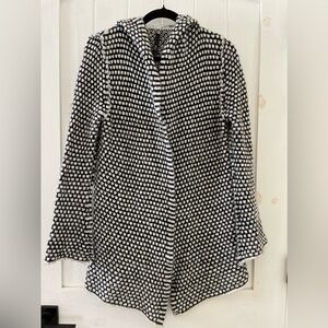 Elan Black and White Checkered Hoodie Open Front Cardigan Jacket size M